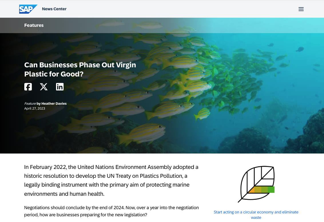 Plastics article by Heather Davies for SAP